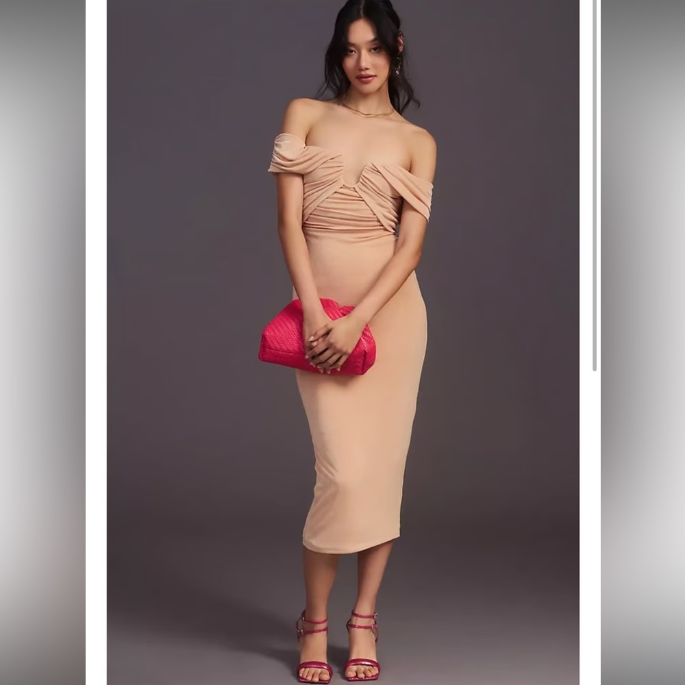 NWT MISHA Off-The-Shoulder Slim Midi Dress